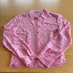Zara Pink Floral Lace Snap-Front Shirt